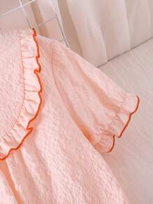 Girls' Loose-Fit Cherry Collar Ruffle Hem Sleeveless Long Nightdress, Simple & Fashionable, Light Pink,Summer Travel - Baby Pink - View 3
