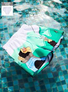 Surfspeed Men Cartoon Graphic Drawstring Waist Swim Trunks - Multicolor - View 3