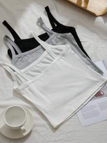 SHEIN EZwear 3 件装女式运动紧身背心，百搭工字背心，适合跑步、夏季