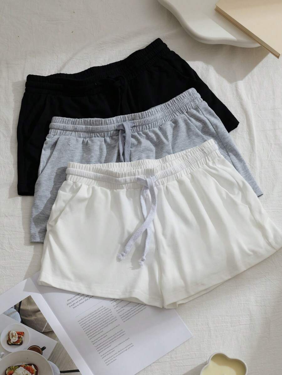 SHEIN EZwear 3 件装女式休闲运动短裤（带口袋） - 彩色 - 查看 1