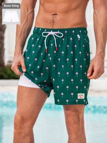 Surfspeed Men's Coconut Tree Print Drawstring Waist Beach Shorts - Multicolor - View 1