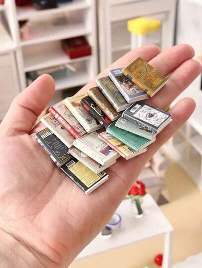 4/8PCS混色迷你仿真书适用于1:12娃娃屋装饰配件，DIY英文小书，多色娃娃装饰，迷你家居装饰模型-新年，情人节，复活节，派对礼物