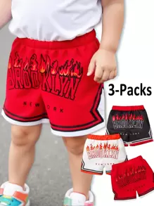 3pcs/Set Baby Boy Summer Casual Sports Basketball & Football Letter Print Mesh Shorts Baby Boy Sports Clothes 18 Month Boy Clothes Track Shorts Baby Boy Basketball Clothes