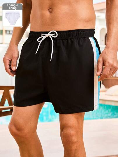 Surfspeed Men's Side Striped Drawstring Waist Loose Beach Shorts