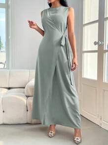 Modelyn Women's Simple Solid Color Dress And Jacket Set 2 Pieces Set