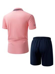Manfinity Homme Set da 2 pezzi composto da polo a maniche corte e pantaloncini casual stile cavaliere per uomo (taglia errata), polo da uomo, completi estivi casual da uomo