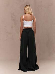 MISSGUIDED 舒适宽腿纽约运动裤休闲运动家居服秋冬超大码慢跑裤带口袋松紧腰运动休闲街头服饰 - 黑色 - 查看 2