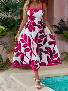 SHEIN Clasi Plus Size Fashionable Resort Style Random Floral Print Maxi Slip Dress, Summer - Hot Pink - View 4
