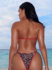 Swim SXY 2pcs Women Leopard Print Bikini Set With Contrast Trim And Golden Starfish Decor, For Summer Beach Vacation - Multicolor - View 5