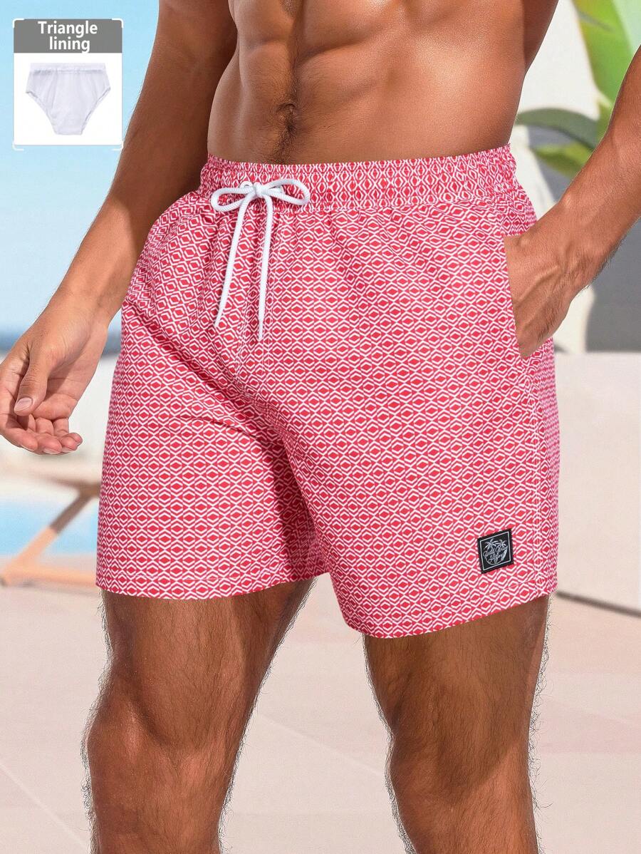 Surfspeed Men's Casual Simple Beach Shorts, Suitable For Summer - Red and White - View 1