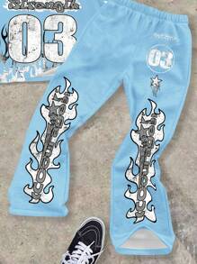 SHEIN 两件套：青少年男孩 Polo 领 T 恤和喇叭裤，夏季休闲装 - 彩色 - 查看 4