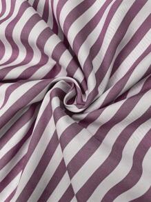 大码女式夏季条纹宽松休闲连衣裙，缺口 V 领和短袖，超长女装