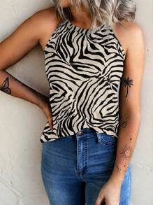 INAWLY Solva 女士斑马纹宽松圆领吊带背心 - 彩色 - 查看 5