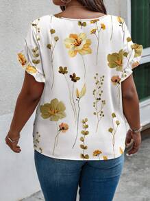 INAWLY Solva Plus Size Women Pullover V-Neck Flare Short Sleeve Shirt - Multicolor - View 2