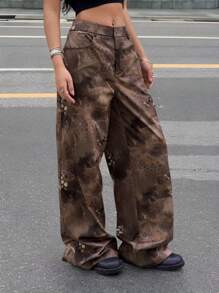 SHEIN EZwear Summer Concert Women Western Music Festival Graphic Loose Wide Leg Pants