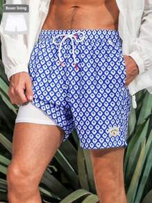 Manfinity Swimmode Men's Palm Tree Print Drawstring Waist Casual Beach Shorts