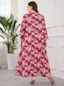 Lacomfia Women Plus Size Casual Loose Round Neck Long Sleeve Pocket Linen-Like Printed Comfortable Dress - Multicolor - View 2