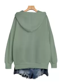 EMERY ROSE Áo nỉ nữ cỡ lớn in hình "Tôi thức dậy mỗi ngày với thái độ tích cực và rồi những kẻ ngốc lại xuất hiện" có dây rút và túi, thích hợp cho lễ tốt nghiệp, tựu trường, giáo viên, áo len mùa thu đông. - Màu xanh Ô liu - Xem 2