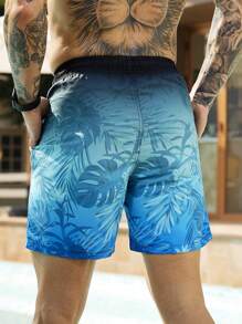 Surfspeed 男士休闲沙滩短裤，简约日常穿着，夏威夷风 - 藍色 - 查看 2