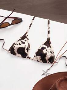 SHEIN ICON 1 件 Y2k 节西部风女式 90 年代服装春夏性感泳装外出奶牛印花领带比基尼上衣，适合度假和海滩