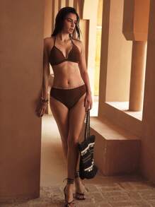 MOTF PREMIUM SCALLOP CONTRAST BINDING BIKINI SET FOR SUMMER BEACH VACATION - Multicolor - View 4