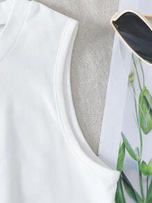 SHEIN 少女卡通水豚、番茄、兔子印花圆领可爱白色背心 - 白色 - 查看 3