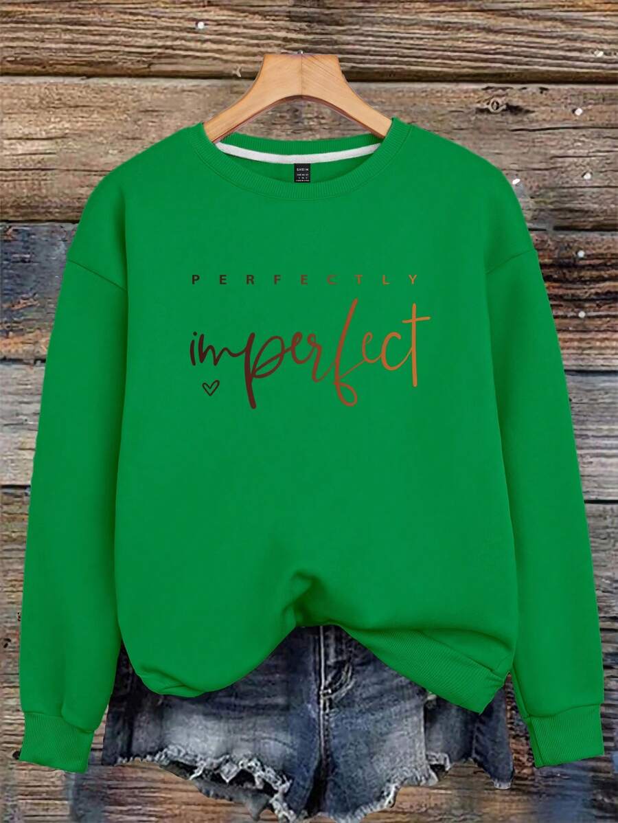 SHEIN LUNE Women's Slogan Letter Print Crew Neck Long Sleeve Sweatshirt ...