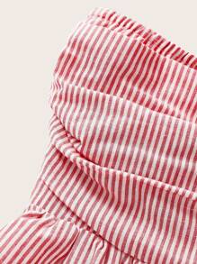 SHEIN EZwear Plus Size Red And White Striped Vacation Halter Jumpsuit - Red and White - View 3