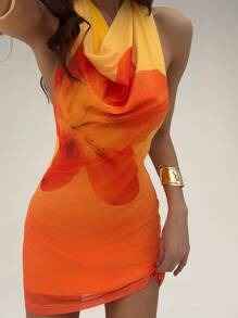 Aloruh 橙色花朵印花渐变色露背迷你连衣裙 女士连衣裙 女士连衣裙 度假夏季 夏季服装 夏季服装 女士海滩服装 海滩度假 女士度假服装 波西米亚风 热带度假女装 热带度假女装 摆领迷你海滩度假 定位印花露背性感海滩橙色渐变连衣裙 夏季百合 - 橘色 - 查看 6