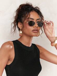 MISSGUIDED 无袖针织背心钩针背心罗纹夏季休闲必备无袖基础层毛衣背心时尚针织衫度假村度假春季上衣 - 黑色 - 查看 4