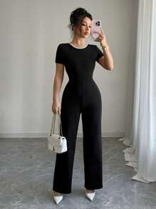 Selianne Elegant French Style Summer Bow Back Decor Contrasting Color Slim Fit Women Keyhole Front Romper - Black and White - View 5