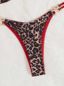 Swim SXY 2pcs Women Leopard Print Bikini Set With Contrast Trim And Golden Starfish Decor, For Summer Beach Vacation - Multicolor - View 7