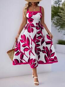 SHEIN Clasi Plus Size Fashionable Resort Style Random Floral Print Maxi Slip Dress, Summer - Hot Pink - View 5