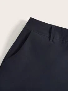 SHEIN EZwear 大码女式纯色休闲百搭时尚短裤 - 藏蓝色 - 查看 3