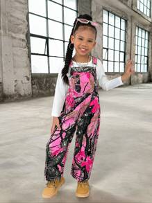 SHEIN Young Girls' Baby Pink Y2K Retro Tie-Dye Washed Denim Bib Pants,Cute Street Fashion Cover Up Overalls,Summer 2025 New Casual Versatile Daily Outing - Multicolor - View 3