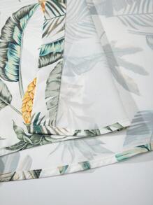 Manfinity KASUA Men's Tropical Plant Print Casual Short Sleeve Shirt And Shorts Set Men Swim Trunks Tropical Vacation Men Clothes Tropical Outfits Men Men Vacation Outfits,Hawaiian