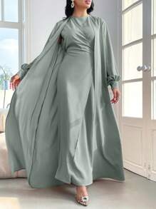 Modelyn Women's Simple Solid Color Dress And Jacket Set 2 Pieces Set
