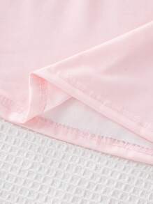 Young Girl Cute Rabbit Expression Graphic Short Sleeve Long Nightgown, Comfy Sleepwear & Matching Family Set - Pink - View 7