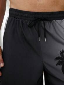Manfinity VDAYZ Bóxer de baño para hombre, shorts de playa informales con estampado 3D degradado de árboles de coco hawaianos, con cordón en la cintura, una sola capa sin forro, perfecto para uso casual, vacaciones y ropa de playa, hawaianos