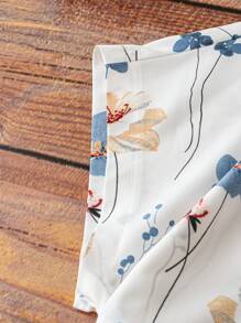 Linhara Plus Size Women Floral Print V-Neck Batwing Sleeve Blouse - Multicolor - View 5