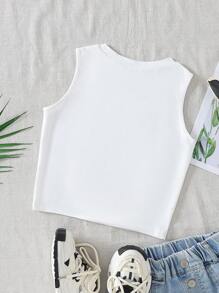 SHEIN 少女卡通水豚、番茄、兔子印花圆领可爱白色背心 - 白色 - 查看 2