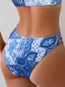 SHEIN Swim Beach Pants With Drawstring Side Cutouts, Sweet Girl Exclusive Swimwear Bottom For Summer Beach Vacation - Blue - View 2