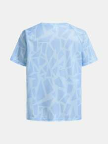 SHEIN 2pcs Tween Boy Casual Sports Pattern Fabric Round Neck Short Sleeve T-Shirt And Shorts Set, Suitable For Commuting, School, Daily Casual, Sports, Running, Basketball, Outdoor Activities, Spring/Summer - Blue - View 6