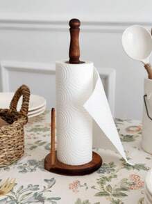 Cirelle 1pc Kitchen Paper Towel Drawer Organizer Roll Paper Holder Wooden Paper Holder Cling Film Organizer Vertical Roll Paper Holder - Brown - View 4