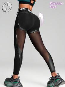 Innovista Women Activewear Foil Print Sports Leggings, Faux Leather & Metallic Shine Gym Bottom, Breathable Mesh Cut Out & Elastic Workout Outfits, Fitness Pants, Sculpting Shapewear, Edgy &Unique Sleek & Lux Tracksuit, Music Festival, Party, Dance, Electric, Yoga, Mat, Pilates, Running, Cardio, Strength, Weights, Outdoor, Hike, Camping, Trail, Volleyball, Going Out, Dance, Athleisure, Black, Y2K, Autumn Fall Gear, Waist Trainer - Black - View 2