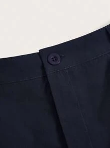 SHEIN EZwear 大码女式纯色休闲百搭时尚短裤 - 藏蓝色 - 查看 4