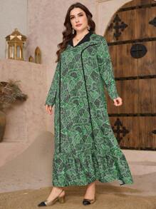 Al Najma Loose A-Line Collar Plus Size Arabian Dress, Fashionable - Green - View 6