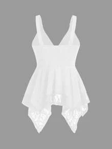 Sweetra Women Lace Decorated Heart Shaped And Floral Splicing Tank Top Y2K - White - View 2