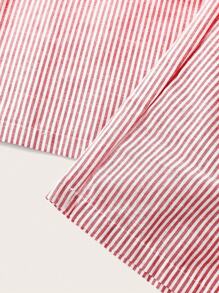 SHEIN EZwear Plus Size Red And White Striped Vacation Halter Jumpsuit - Red and White - View 4