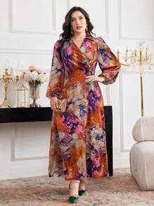 Modelyn Plus Size Long Sleeve Casual Dress, Simple And Fashionable, Suitable For Summer - Brown - View 6